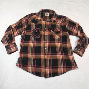 Ely Cattleman Pearl Snap Flannel Button Down Western Shirt Size XL
